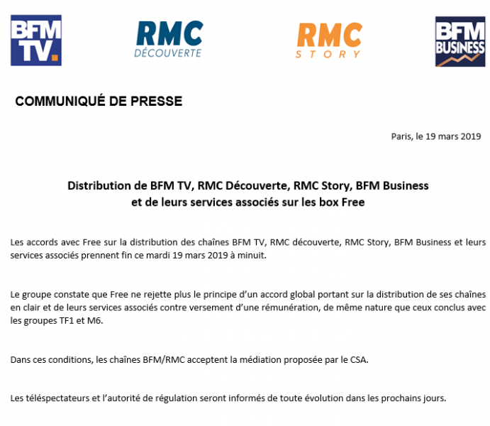 Communiqué Free  Altice